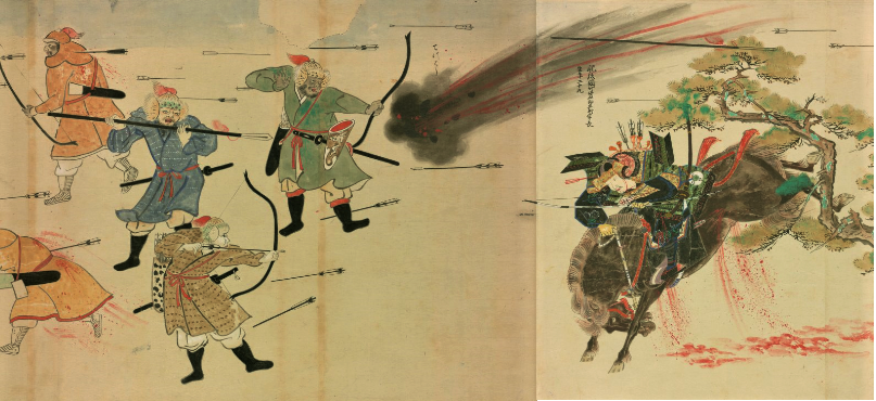 蒙古軍からの攻撃を受け、奮戦する竹崎季長の画像